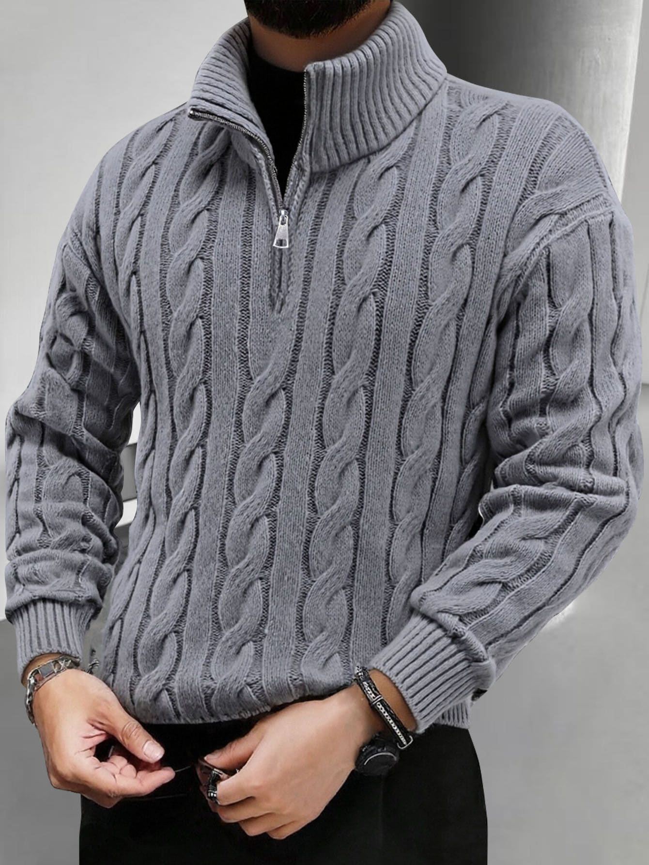 1 Stück Herren Vintage einfarbiger Pullover, lässiger A...