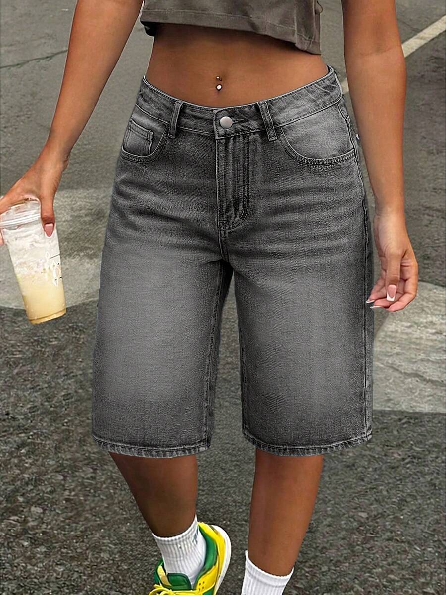 Damen Jeans-Shorts mit niedriger Taille, locker geschni...