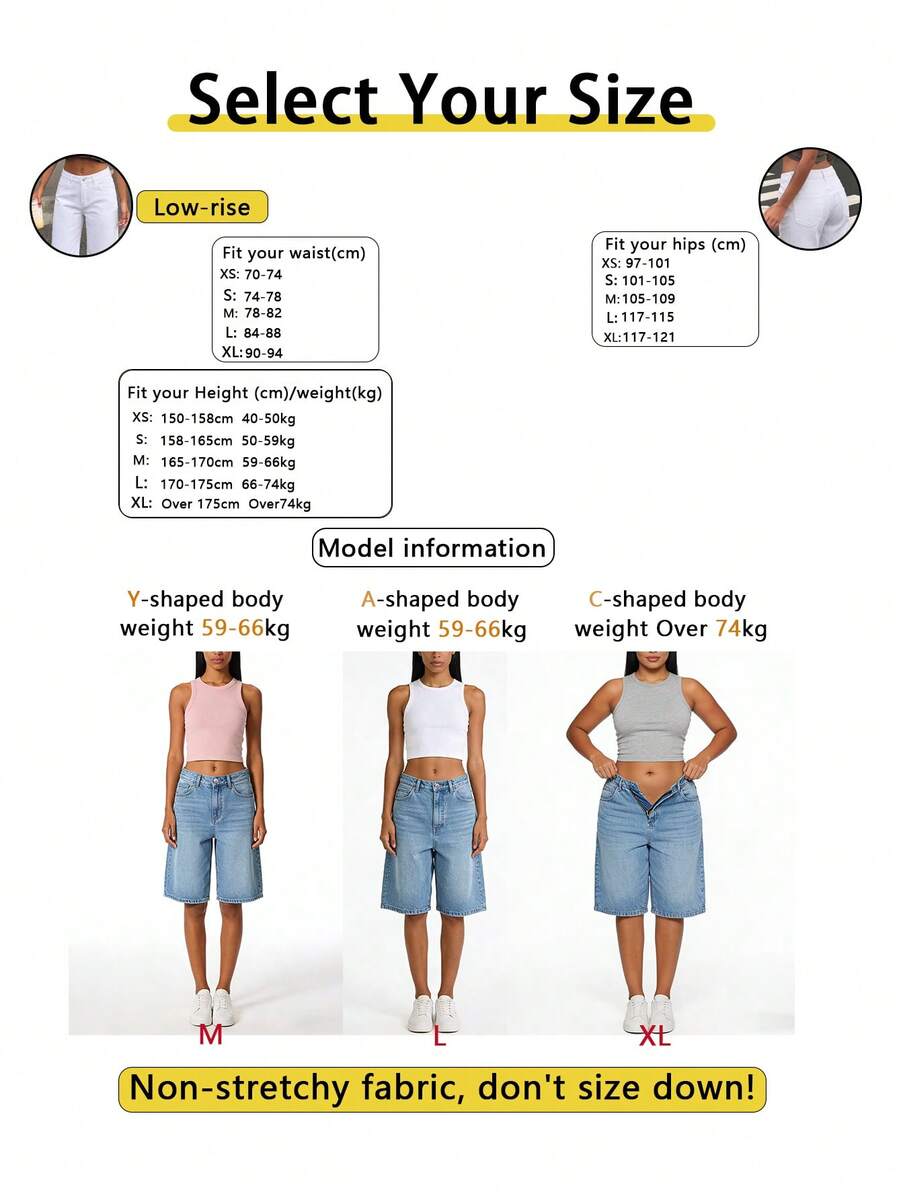 Damen Jeans-Shorts mit niedriger Taille, locker geschnitten, gerade, knielang, lässig, vielseitig, für den täglichen Gebrauch im Sommer Groessenberater 1